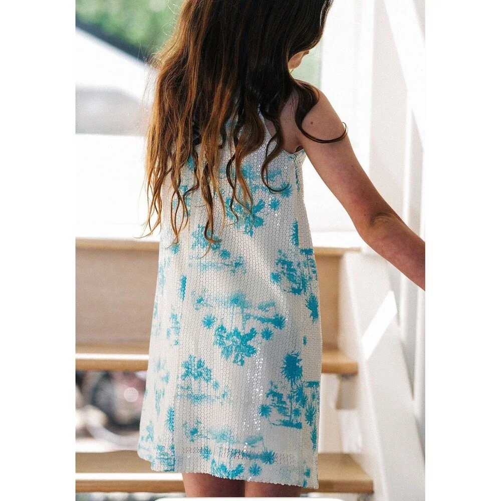 GB Girls x DANNIJO Big Girls 7-16 Palm Tree Printed Sequin Shift Dress Sz 12 New